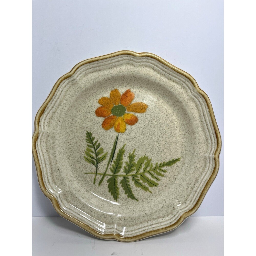 Vintage Mikasa Stoneware Salad Plate Orange Flower Speckled Beige Made in Japan
